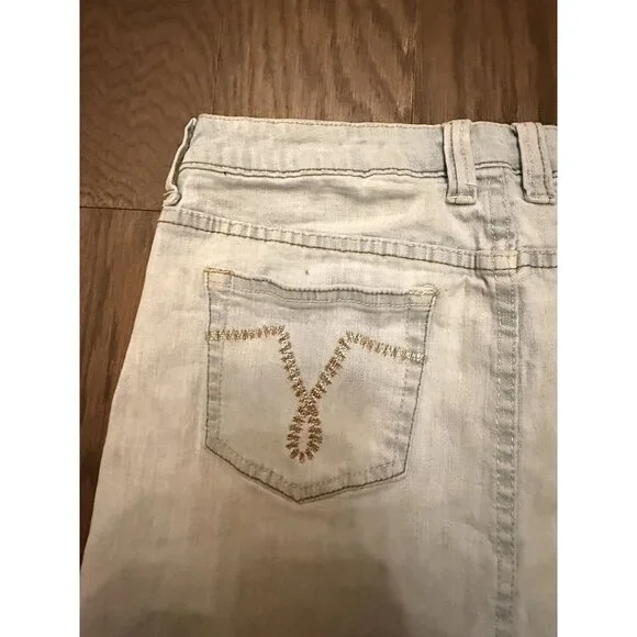 Rue 21 Light Wash Denim Western Mini Skirt Eyelet Lace Y2K Floral Pockets 7/8 - Picture 5 of 8